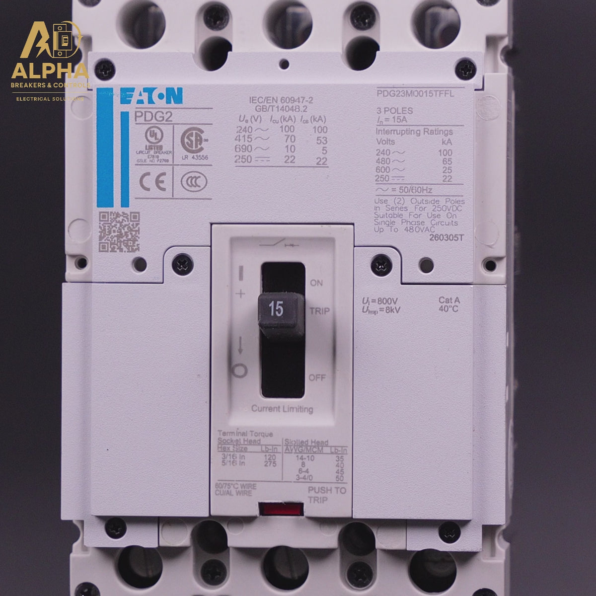 PDG23M0015TFFL - Eaton - 15A 3-Pole 600V Feed-Thru Molded Case Circuit Breaker (MCCB) | Power Defense
