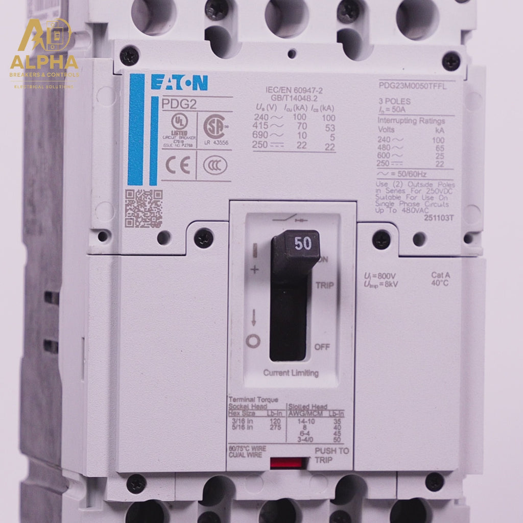 PDG23M0050TFFL - Eaton - Molded Case Circuit Breaker | 50A 3-Pole 600V Feed-Thru