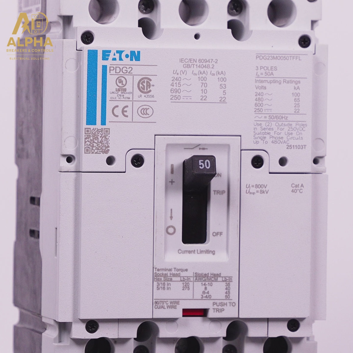 PDG23M0050TFFL - Eaton - Molded Case Circuit Breaker | 50A 3-Pole 600V Feed-Thru