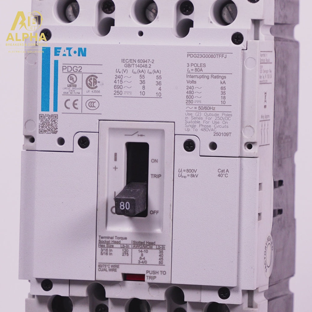 PDG23G0080TFFL - Eaton - Circuit Breaker | 600V 80A 3-Pole Feed-Thru | Molded Case MCCB