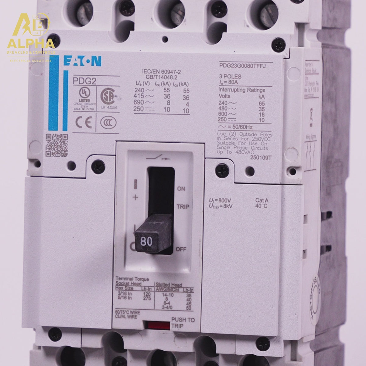 PDG23G0080TFFL - Eaton - Circuit Breaker | 600V 80A 3-Pole Feed-Thru | Molded Case MCCB
