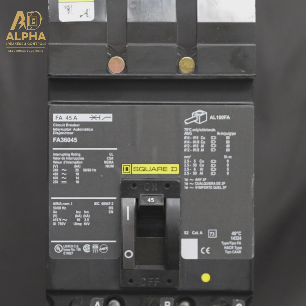 FA36045 - Square D - Molded Case Circuit Breaker | I-Line Plug-In | 45A 3-Pole 600V
