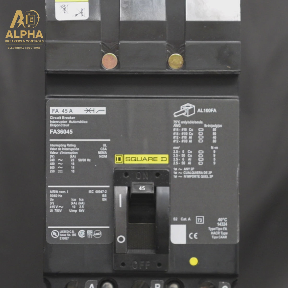 FA36045 - Square D - Molded Case Circuit Breaker | I-Line Plug-In | 45A 3-Pole 600V