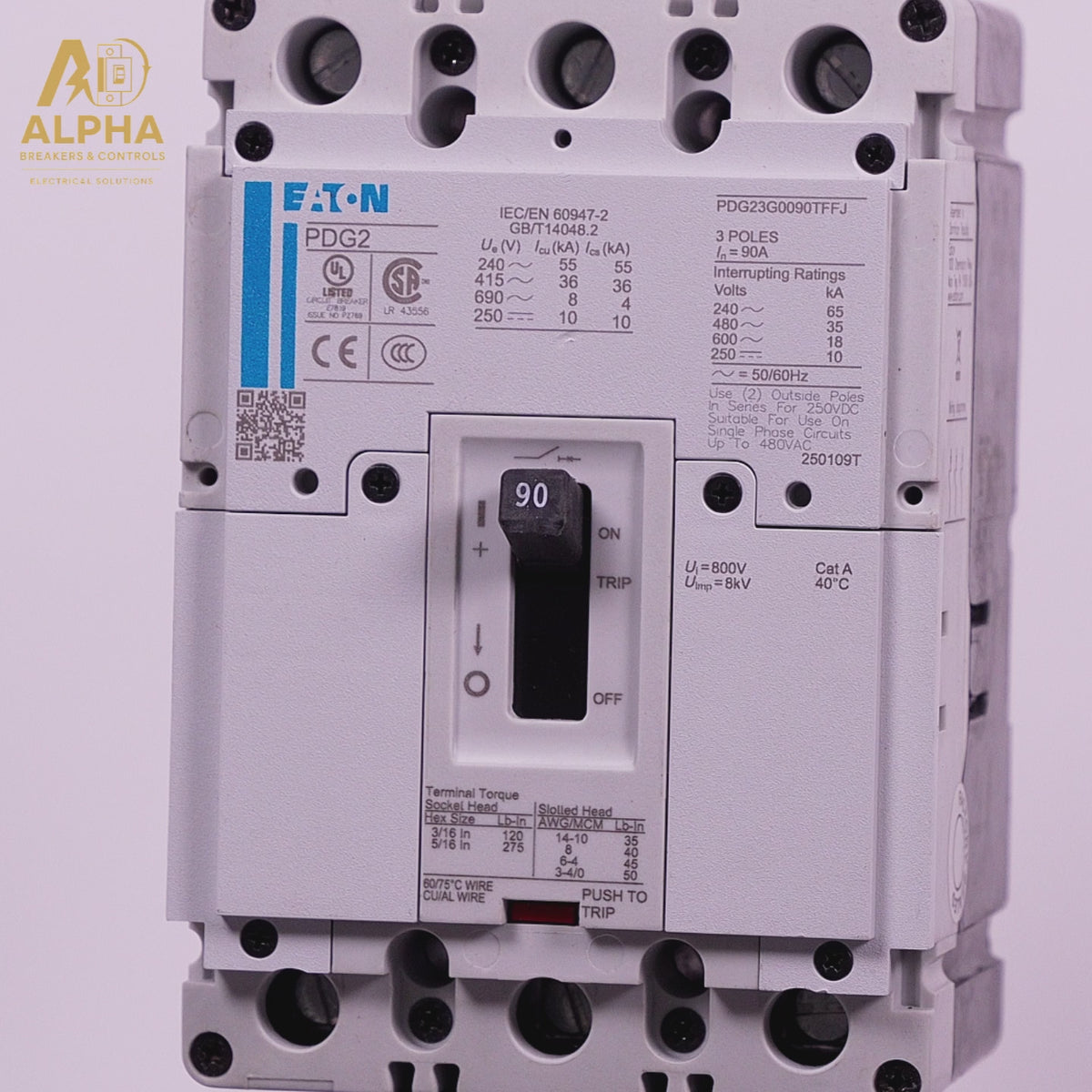 PDG23G0090TFFL - Eaton - 90A 3-Pole 600V 65kA Power Defense Feed-Thru Circuit Breaker