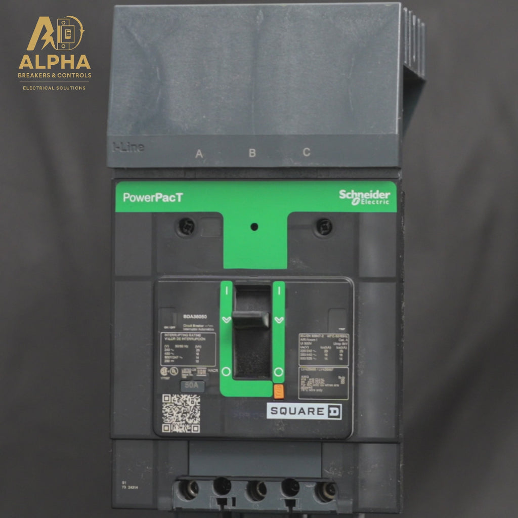 Square D - BDA36050 3-Pole 50A Thermal Magnetic Circuit Breaker — PowerPacT B, I-Line, Non-Interchangeable Trip