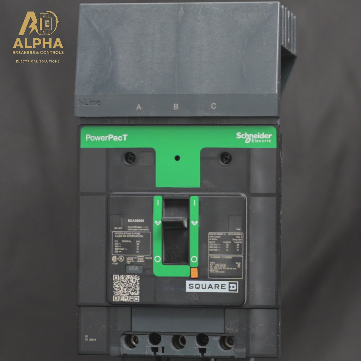 Square D - BDA36050 3-Pole 50A Thermal Magnetic Circuit Breaker — PowerPacT B, I-Line, Non-Interchangeable Trip
