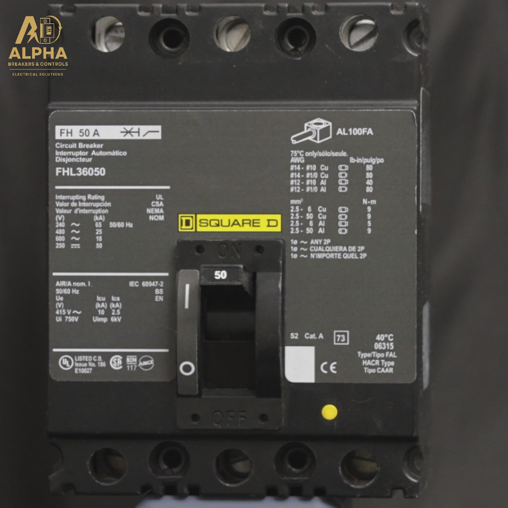 Square D - FHL36050 Molded Case Circuit Breaker | 50A 3-Pole 600V Feed-Thru