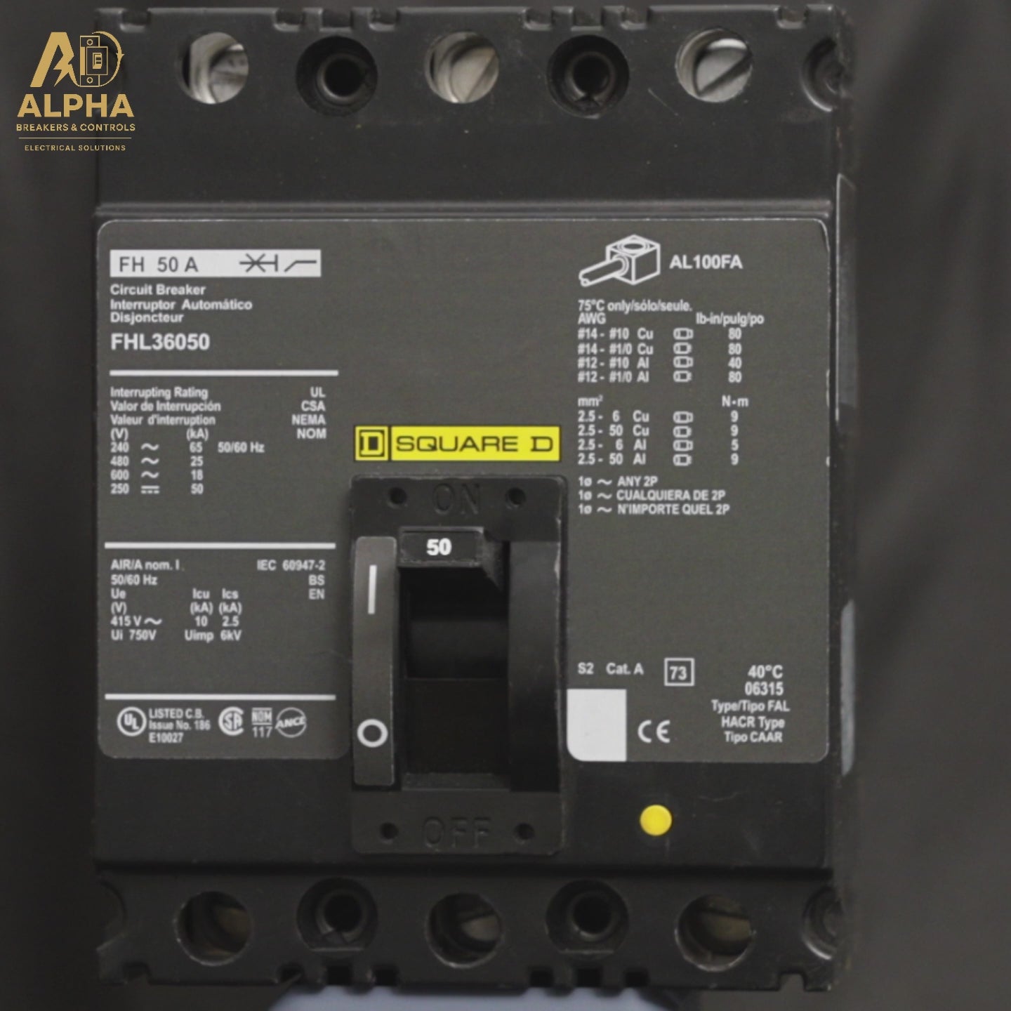 Square D - FHL36050 Molded Case Circuit Breaker | 50A 3-Pole 600V Feed-Thru