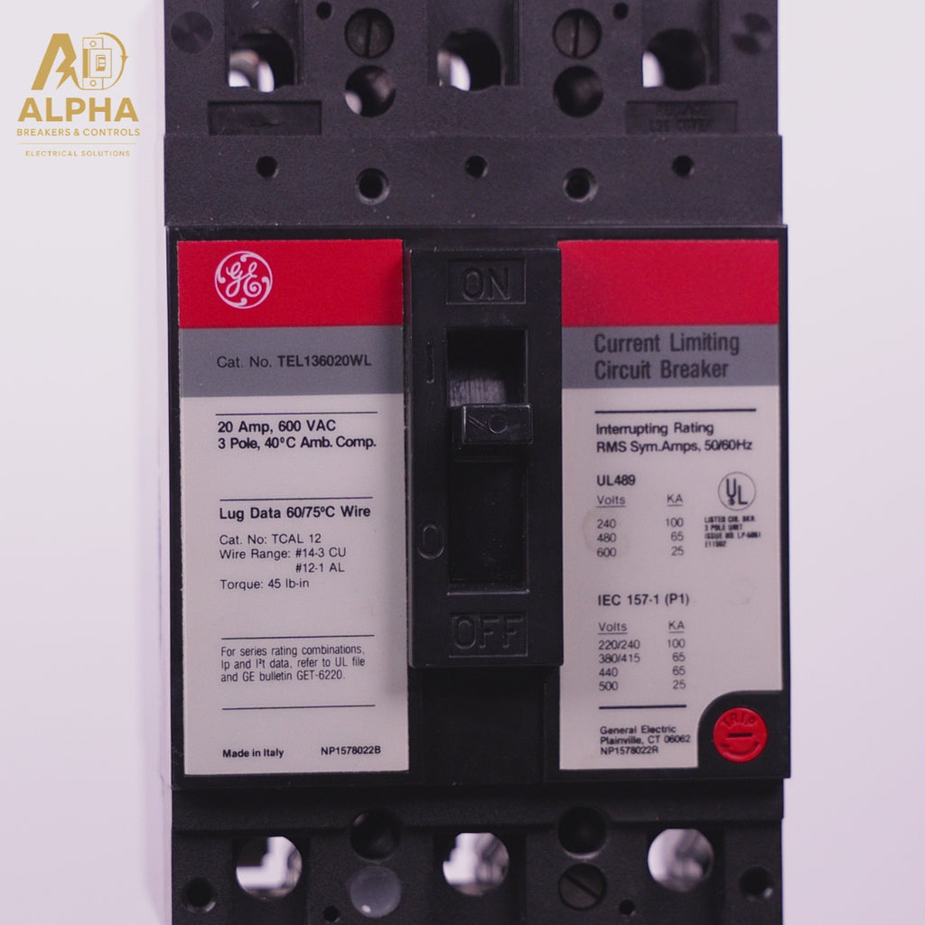 TEL136020WL - GE - 20A 3-Pole 600V 65kA Feed-Thru Circuit Breaker w/ Wire Lugs