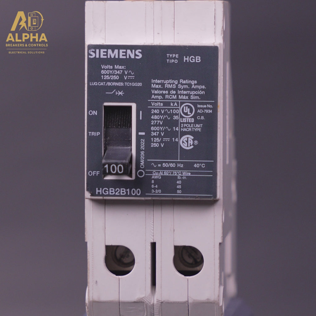 HGB2B100 - Siemens - 100A 2-Pole 600V Bolt-On Molded Case Circuit Breaker
