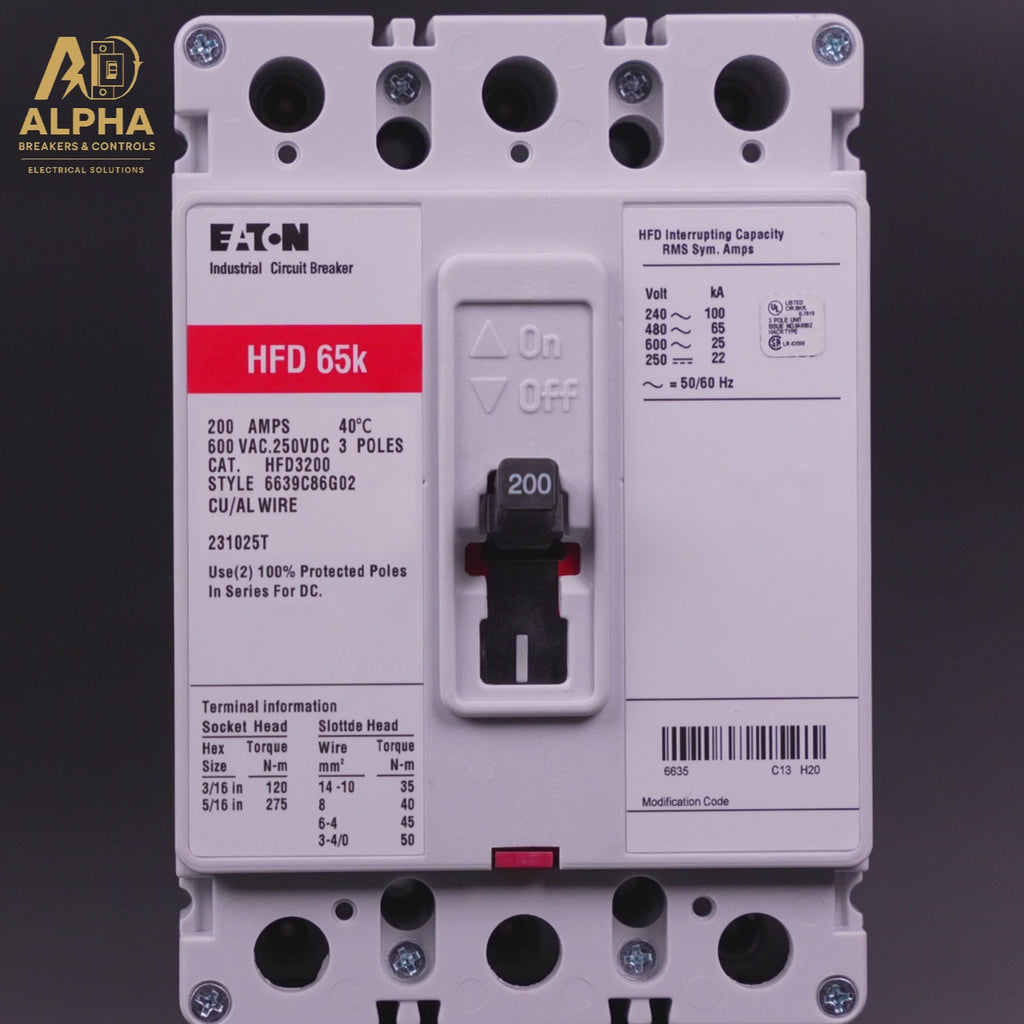 HFD3200 - Eaton - 200A 3-Pole 600V Bolt-On Molded Case Circuit Breaker (MCCB)
