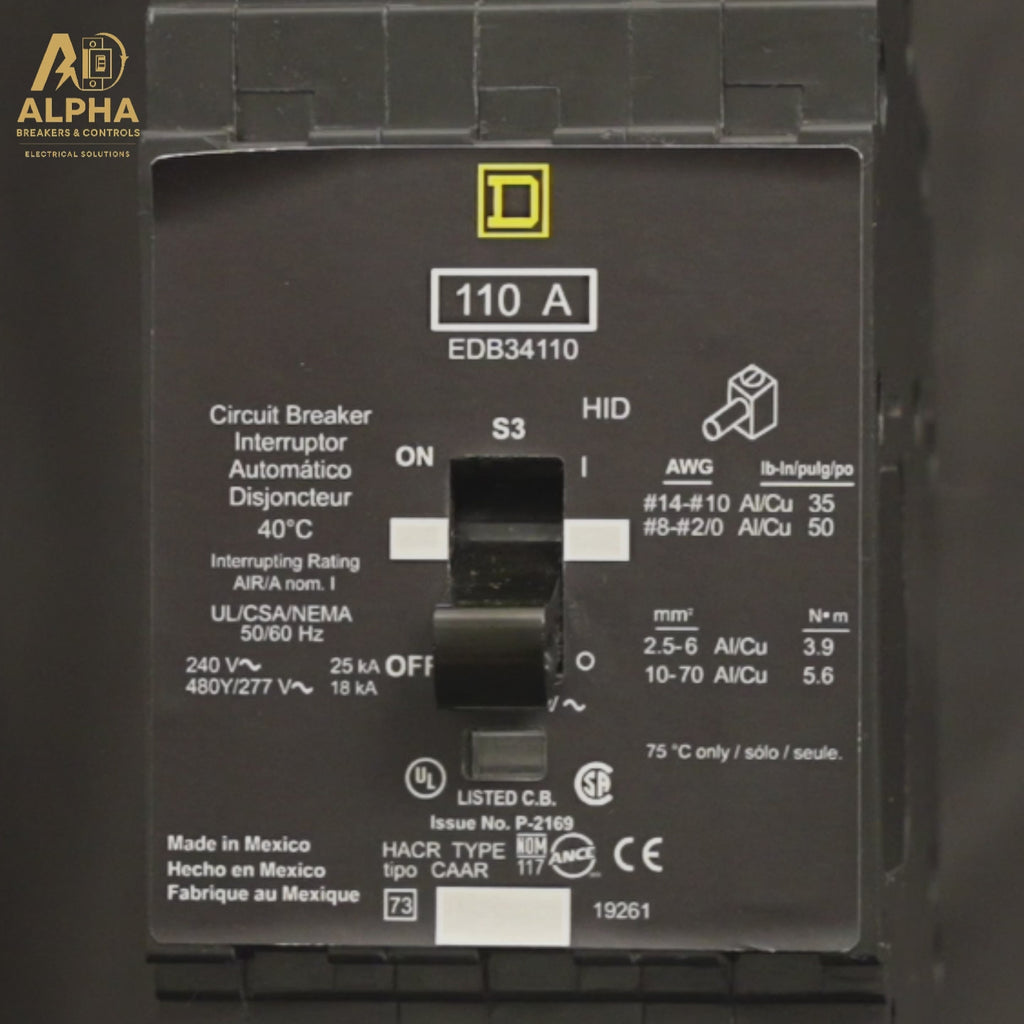 Square D - EDB34110 – 110A 3-Pole 480V High IC Bolt-On Circuit Breaker 18kA
