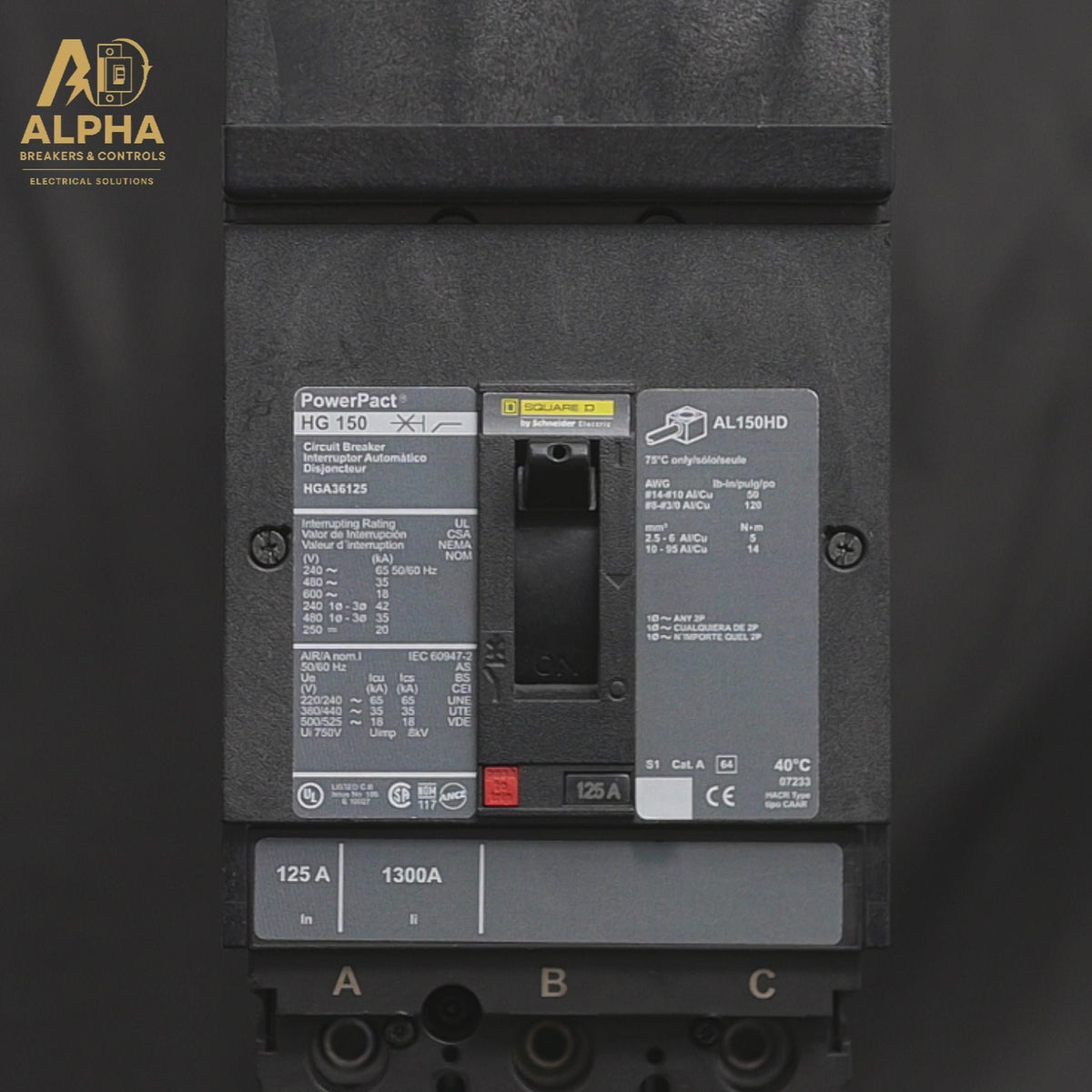 HGA36125 - Square D - 125A 3-Pole 600V I-Line Plug-In Circuit Breaker