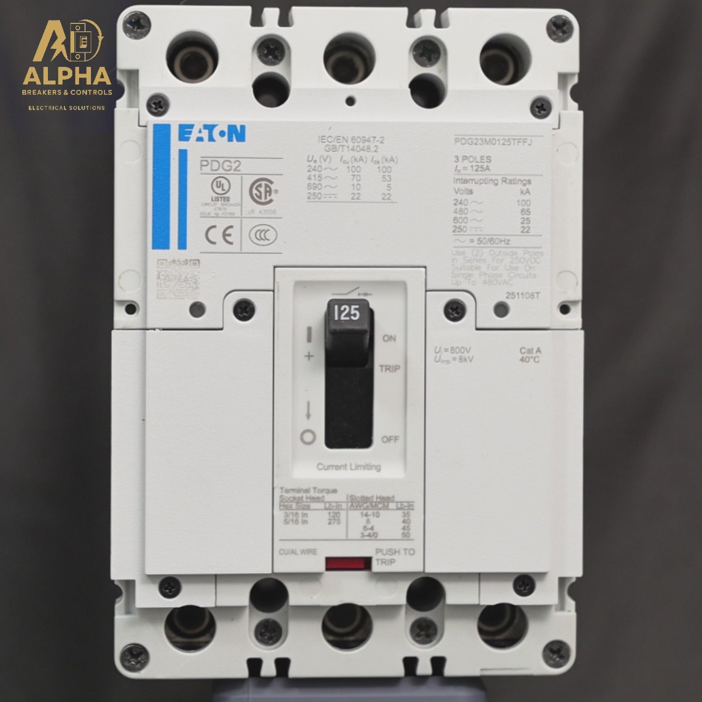 Eaton - PDG23M0125TFFJ 125A 3-Pole 600V Feed-Thru Molded Case Circuit Breaker