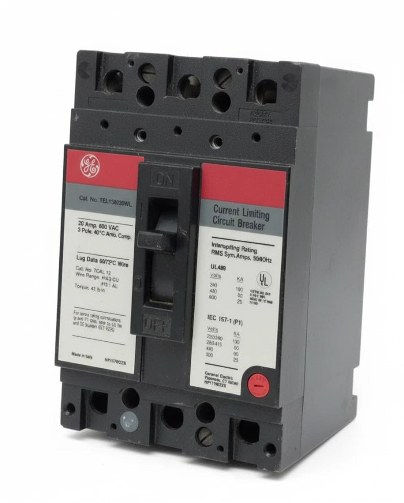 TEL136020WL - GE - 20A 3-Pole 600V 65kA Feed-Thru Circuit Breaker w/ Wire Lugs