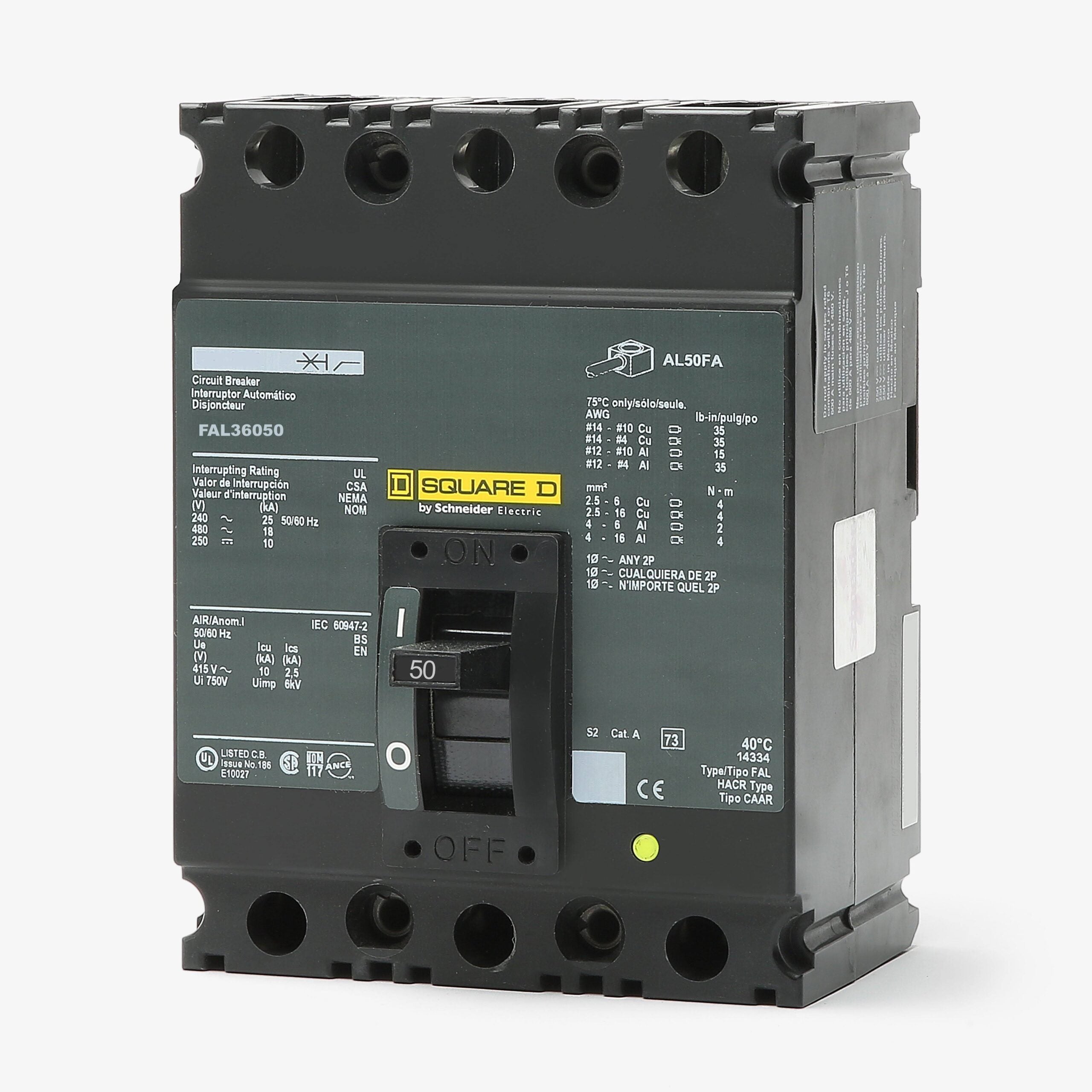 FAL36050 - Square D - Molded Case Circuit Breaker Feed-Thru - 50 Amp - 3 Pole - 600 Volt